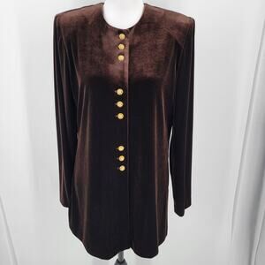 R&M Richards by Karen Kwong Velvet Tunic Womens 8 Brown Shoulder Pads Vintage